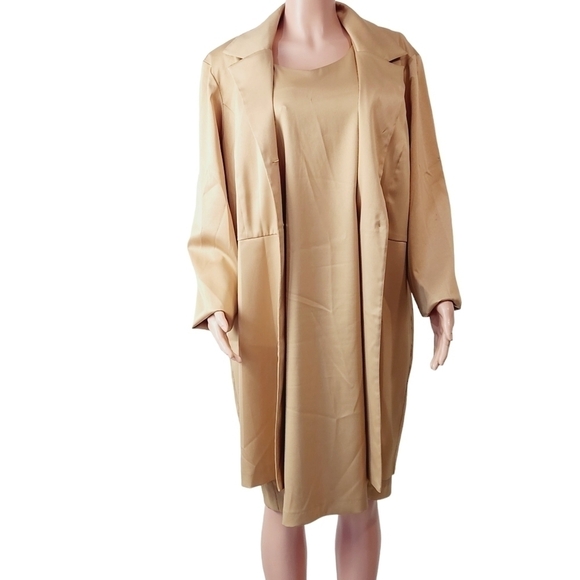 WORTHINGTON Creamy Light Gold 2 Piece Dress & Long Blazer / Coat Set Size: 18 - Picture 1 of 16